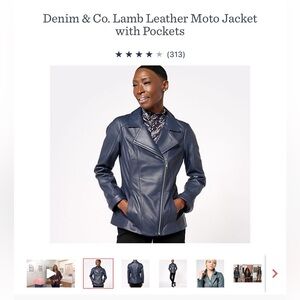 Denim and Company Small Dark Navy Leather Moto Jacket NWOT